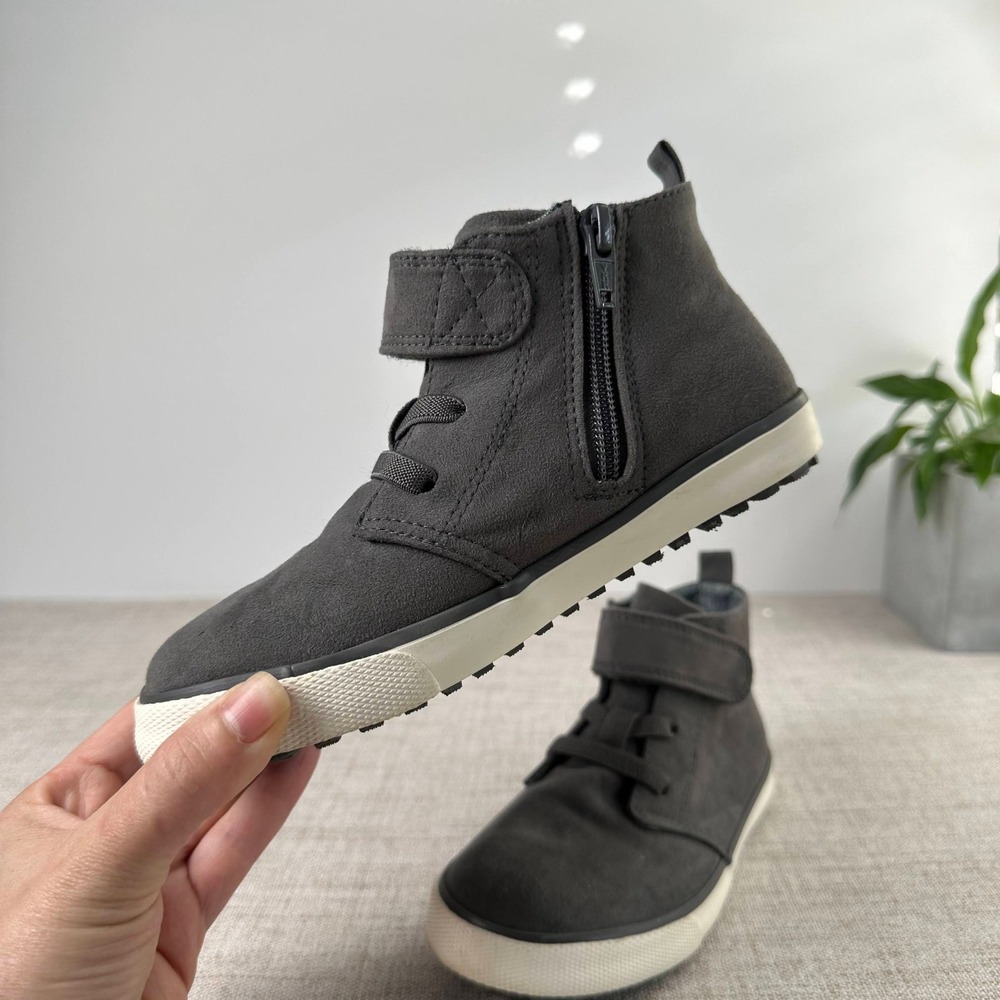 Cat & Jack Boys Size 12 Gray Faux Suede High Top Sneakers Zip Velcro